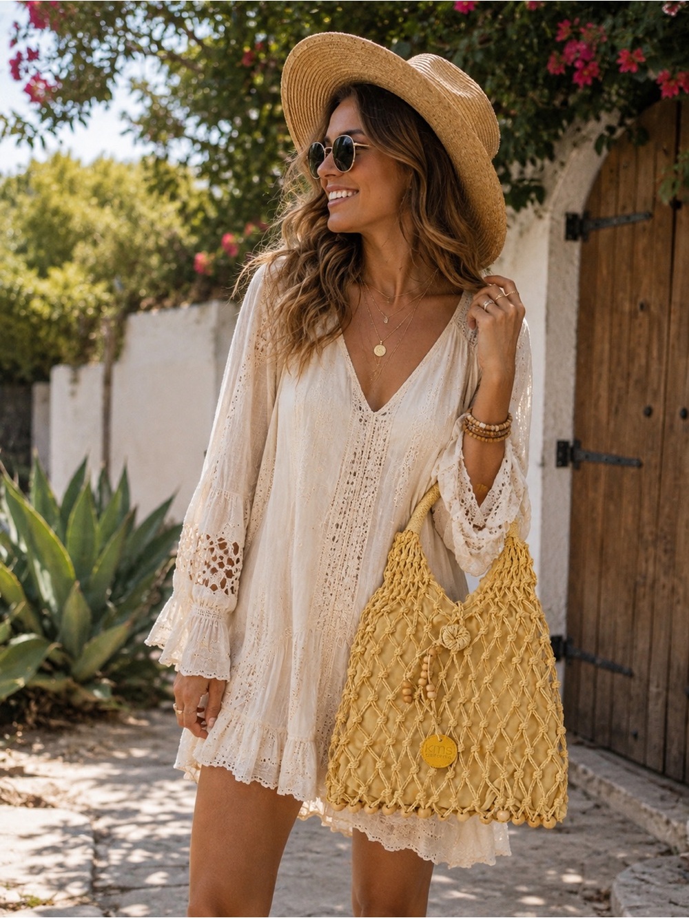 Boho Macramé Shoulder Purse | Woven Net Tote | Beach Market Bag | Yellow